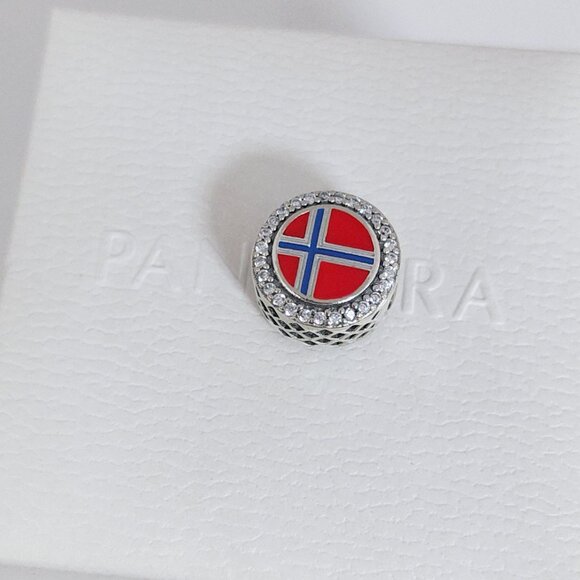 Pandora Norway Flag Bead Charm Bracelet Pendant S925 Silver with box - Picture 2 of 7